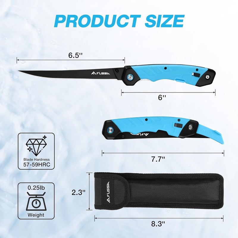 FLISSA 6.5" Folding Fillet Knife with Sheath, Fishing Knife, Razor Sharp & flexible Blade, Non-Slip Foldable Grips, Great for Fish Cleaning, Filleting, Deboning, Slicing - Image 2